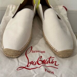 Christian Louboutin White and Tan Loafers Slip-Ons